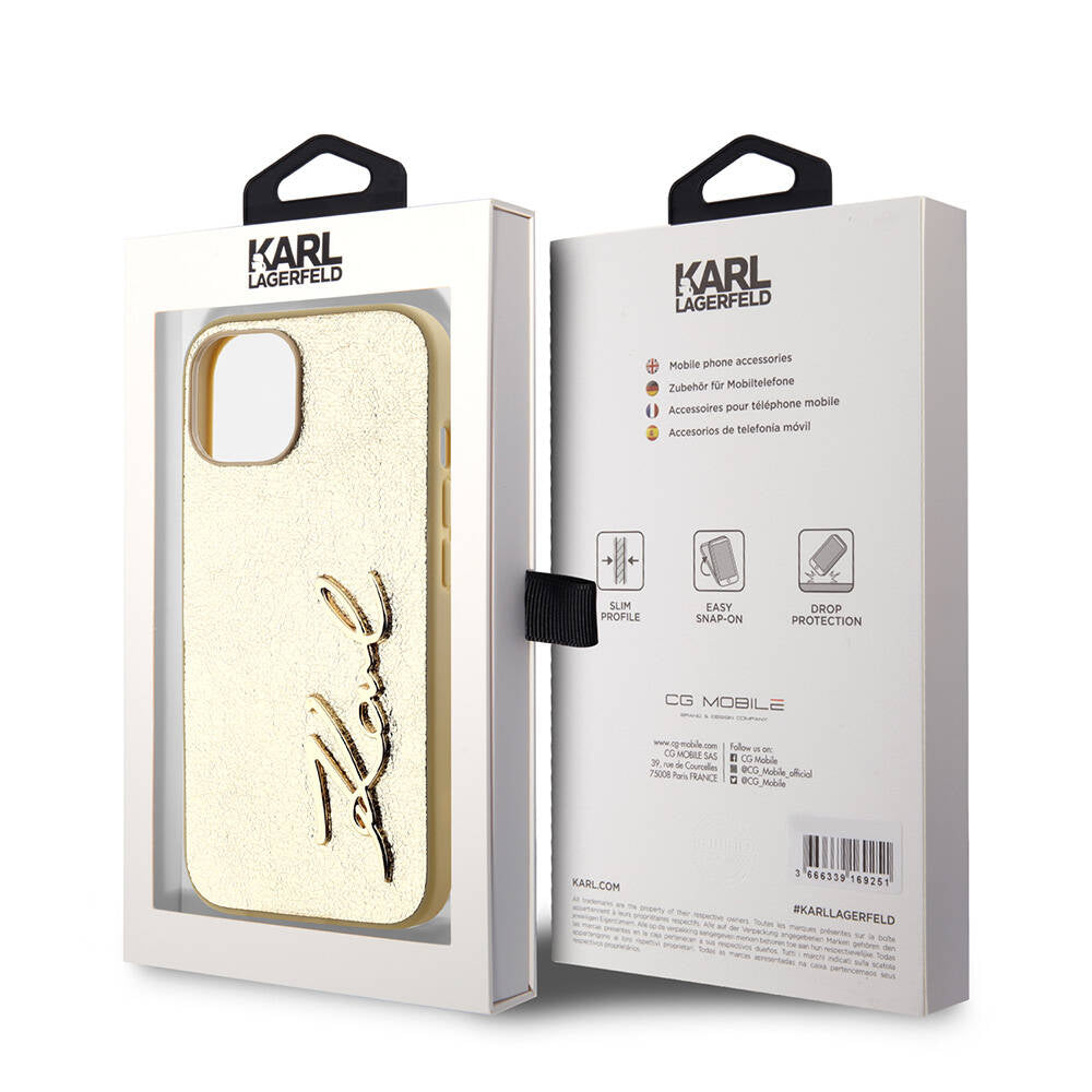iPhone 15 Kılıf Karl Lagerfeld Orijinal Lisanslı 3D KL Yazılı Tüylü Arka Yüzey Saffiano Rhinestones Kılıf