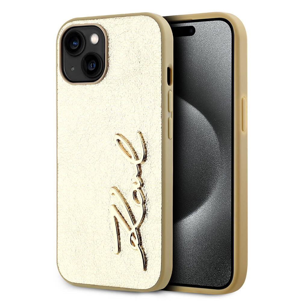 iPhone 15 Kılıf Karl Lagerfeld Orijinal Lisanslı 3D KL Yazılı Tüylü Arka Yüzey Saffiano Rhinestones Kılıf
