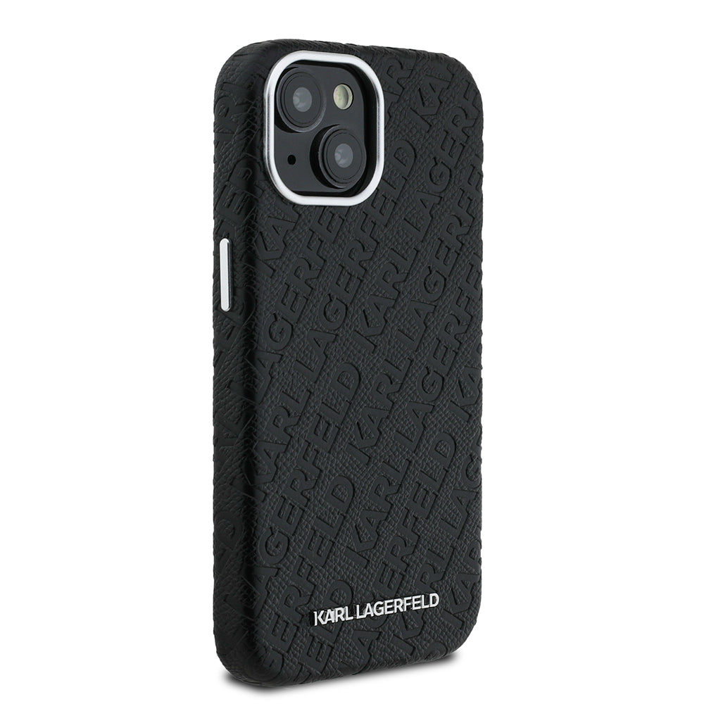 iPhone 15 Kılıf Karl Lagerfeld Orijinal Lisanslı PU Deri Damgalı Metal Yazı Logolu Kılıf