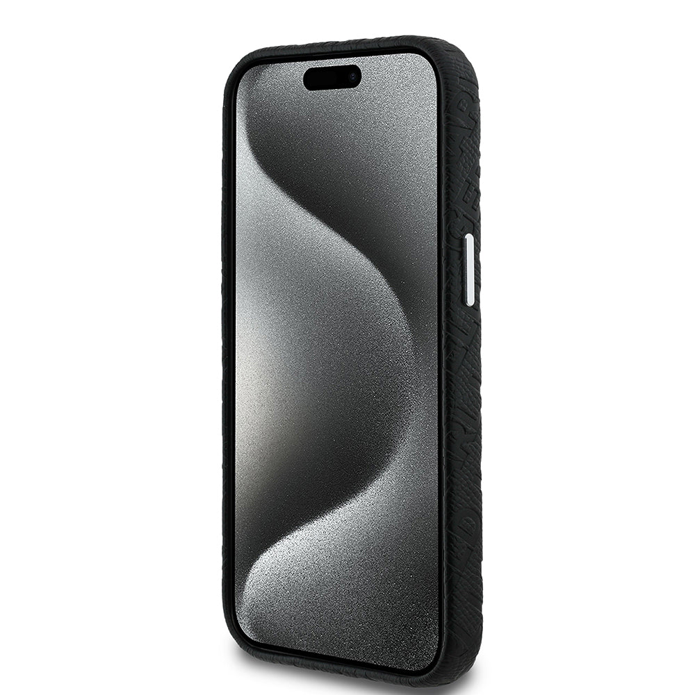iPhone 15 Kılıf Karl Lagerfeld Orijinal Lisanslı PU Deri Damgalı Metal Yazı Logolu Kılıf