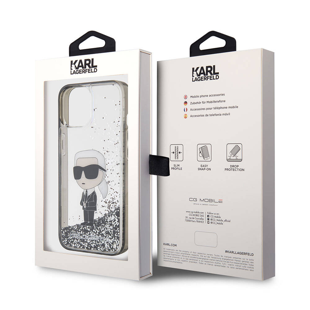 iPhone 15 Kılıf Karl Lagerfeld İkonik Sıvılı Glitter Orijinal Lisanslı Kılıf