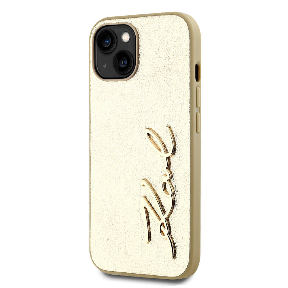 iPhone 15 Kılıf Karl Lagerfeld orijinal Lisanslı 3D KL Yazılı Tüylü Arka Yüzey Saffiano Rhinestones Kılıf