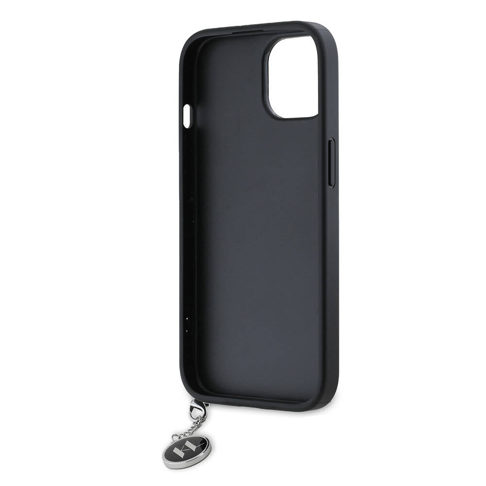 iPhone 15 Kılıf Karl Lagerfeld orijinal Lisanslı Anahtarlıklı Taşlı KL Yazılı Saffiano Rhinestones Kılıf