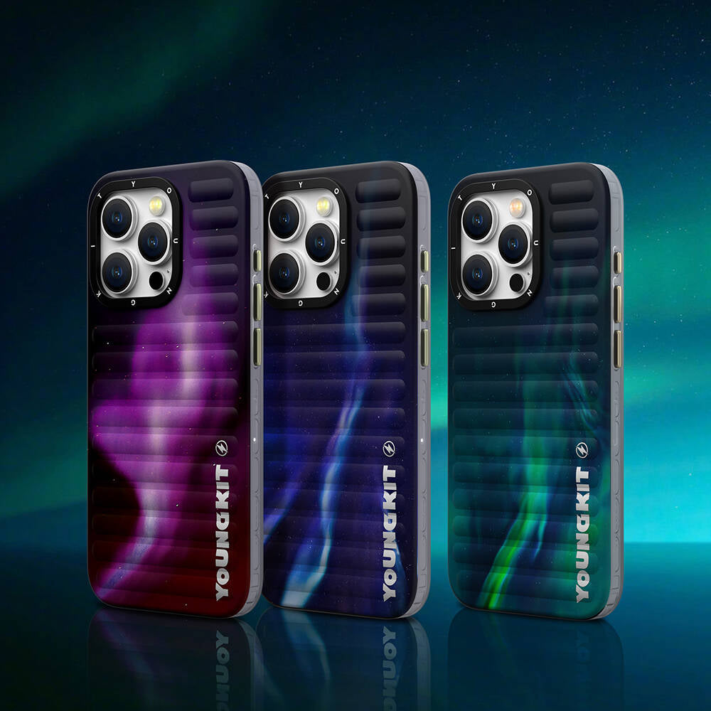iPhone 15 Kılıf Kuzey Işıkları Desenli Youngkit Aurora Serisi Kılıf