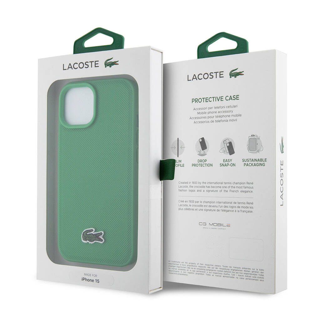 iPhone 15 Kılıf Lacoste Orijinal Lisanslı PU Pike Desenli Arka Yüzey İkonik Timsah Dokuma Logolu Kılıf