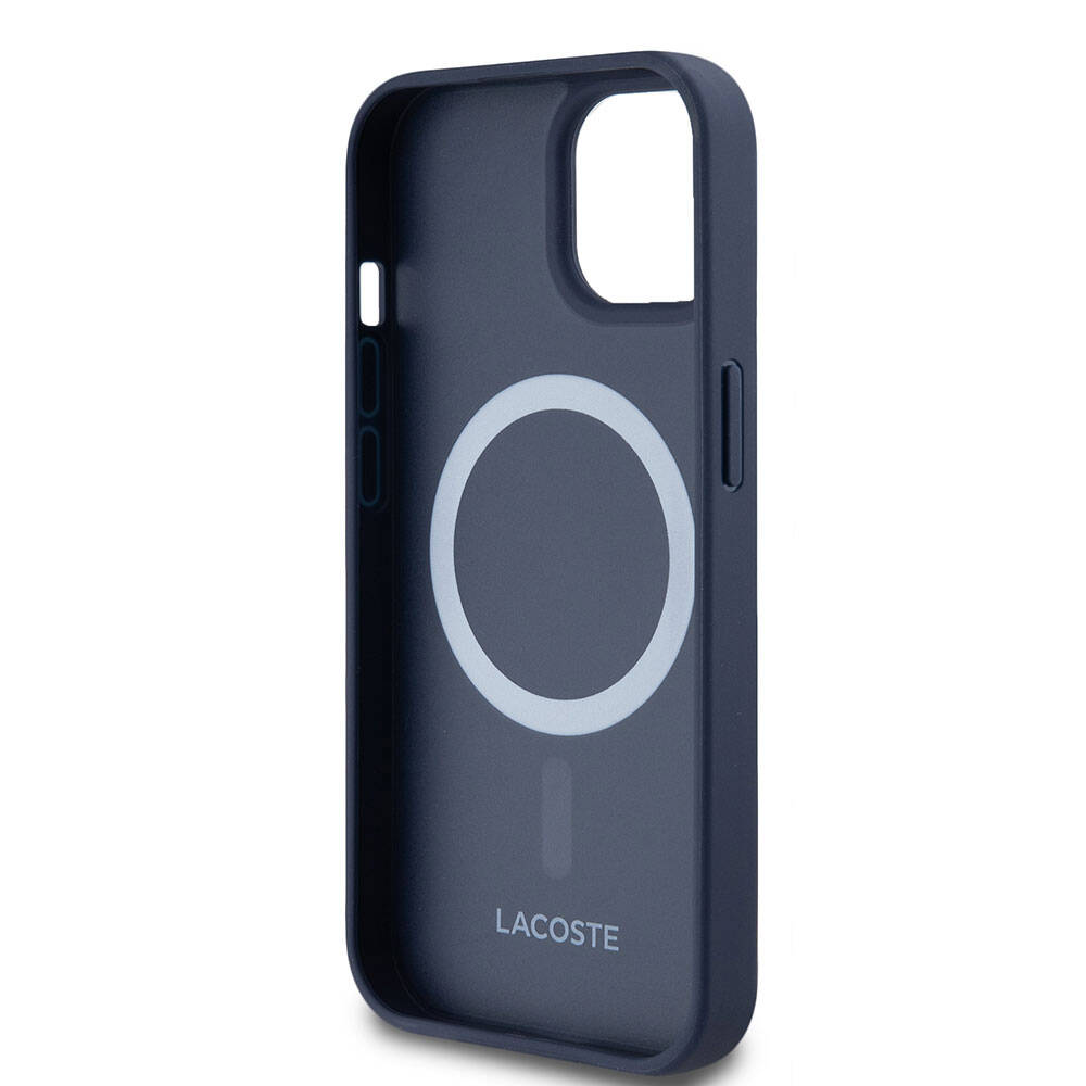 iPhone 15 Kılıf Lacoste orijinal Lisanslı M-safe Şarj Özellikli PU Deri Görünümlü Karışık Monogram Desenli Kılıf