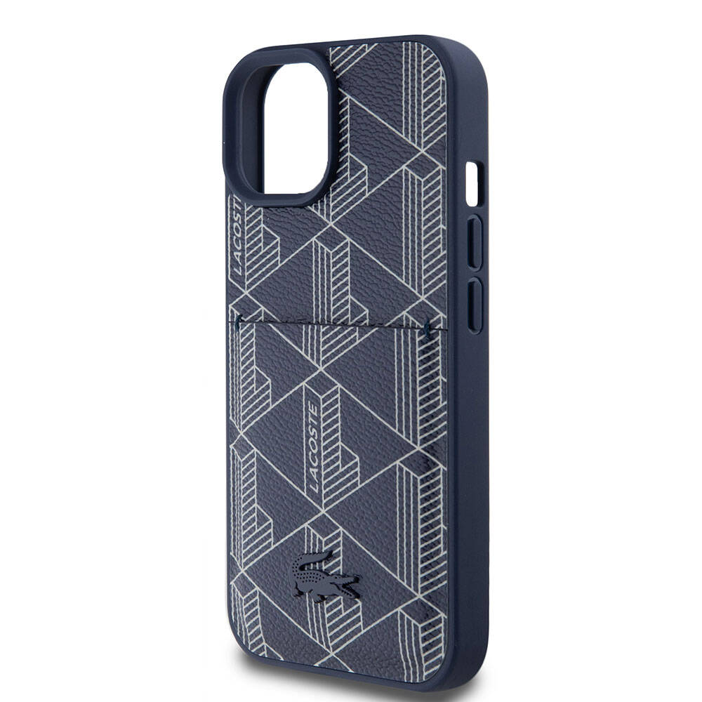 iPhone 15 Kılıf Lacoste orijinal Lisanslı M-safe Şarj Özellikli PU Deri Görünümlü Kartlıklı Karışık Monogram Desenli Kılıf