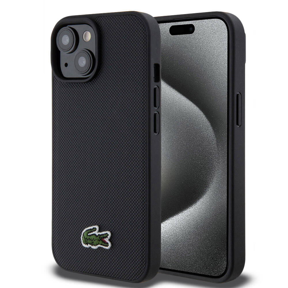 iPhone 15 Kılıf Lacoste orijinal Lisanslı PU Pike Desenli Arka Yüzey İkonik Timsah Dokuma Logolu Kılıf