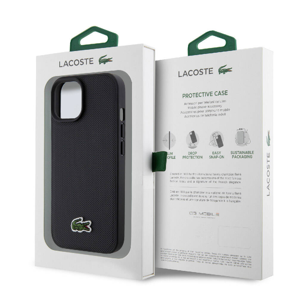 iPhone 15 Kılıf Lacoste orijinal Lisanslı PU Pike Desenli Arka Yüzey İkonik Timsah Dokuma Logolu Kılıf
