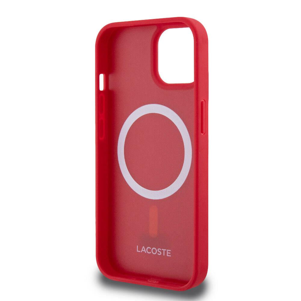 iPhone 15 Kılıf Lacoste orijinal Lisanslı PU Pike Desenli Arka Yüzey İkonik Timsah Dokuma Logolu Kılıf