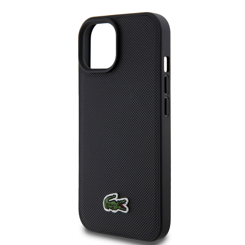 iPhone 15 Kılıf Lacoste orijinal Lisanslı PU Pike Desenli Arka Yüzey İkonik Timsah Dokuma Logolu Kılıf + Type-C Kablo 1.5m