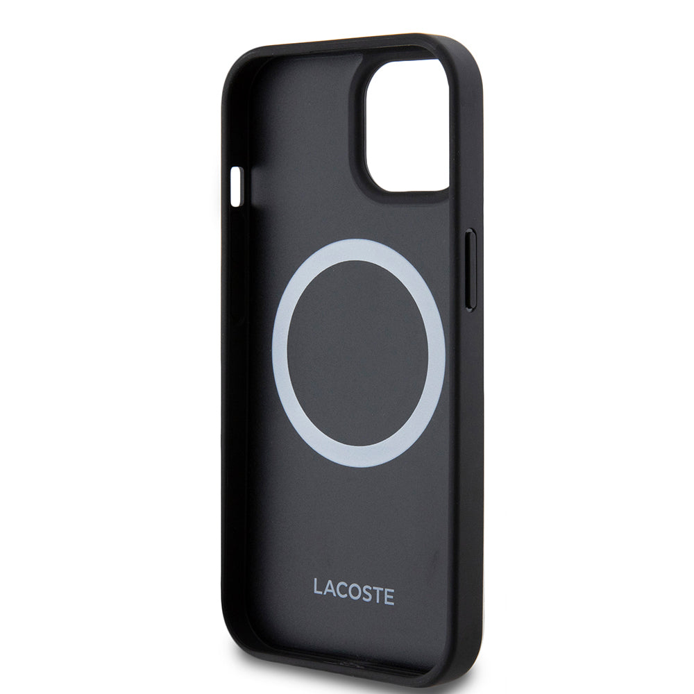 iPhone 15 Kılıf Lacoste orijinal Lisanslı PU Pike Desenli Arka Yüzey İkonik Timsah Dokuma Logolu Kılıf + Type-C Kablo 1.5m