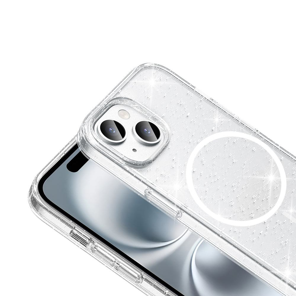 iPhone 15 Kılıf M-safe Şarj Özellikli Parlayan Simli Saydam Renkli Zore Maris Kılıf