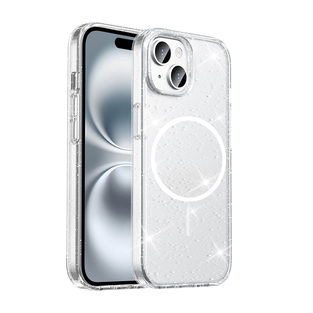 iPhone 15 Kılıf M-safe Şarj Özellikli Parlayan Simli Saydam Renkli Zore Maris Kılıf