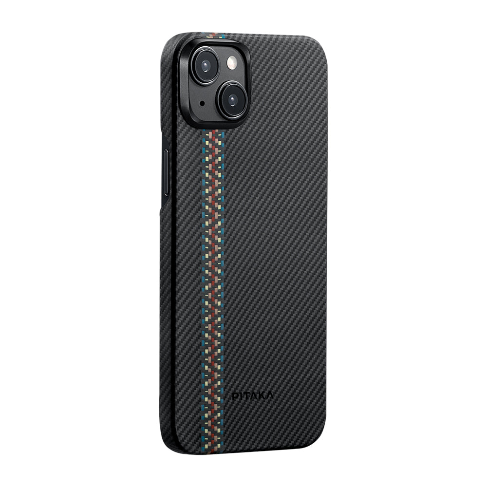 iPhone 15 Kılıf M-safe Şarj Özellikli 600D Aramid Karbon Fiber Pitaka Tactile Woven Orchestra Serisi Rhapsody Kılıf
