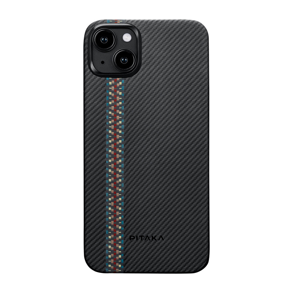 iPhone 15 Kılıf M-safe Şarj Özellikli 600D Aramid Karbon Fiber Pitaka Tactile Woven Orchestra Serisi Rhapsody Kılıf