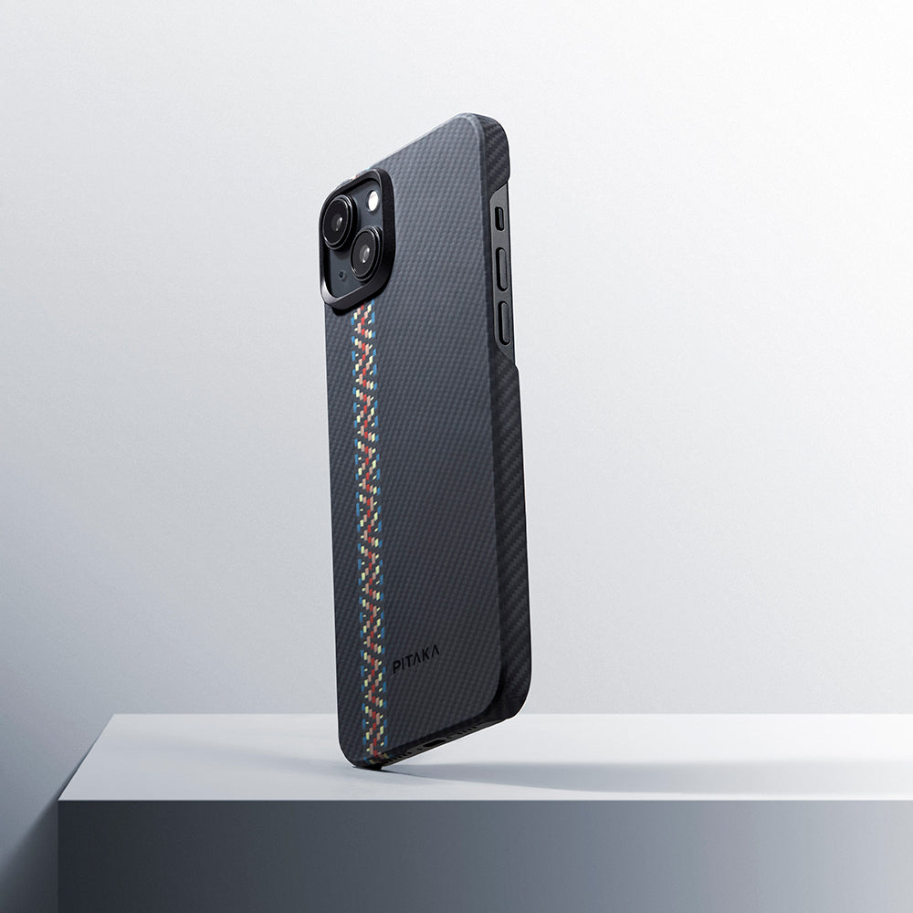iPhone 15 Kılıf M-safe Şarj Özellikli 600D Aramid Karbon Fiber Pitaka Tactile Woven Orchestra Serisi Rhapsody Kılıf
