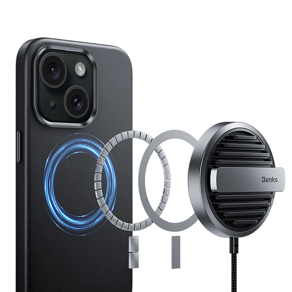 iPhone 15 Kılıf M-safe Şarj Özellikli Benks Vintage Leather Kılıf