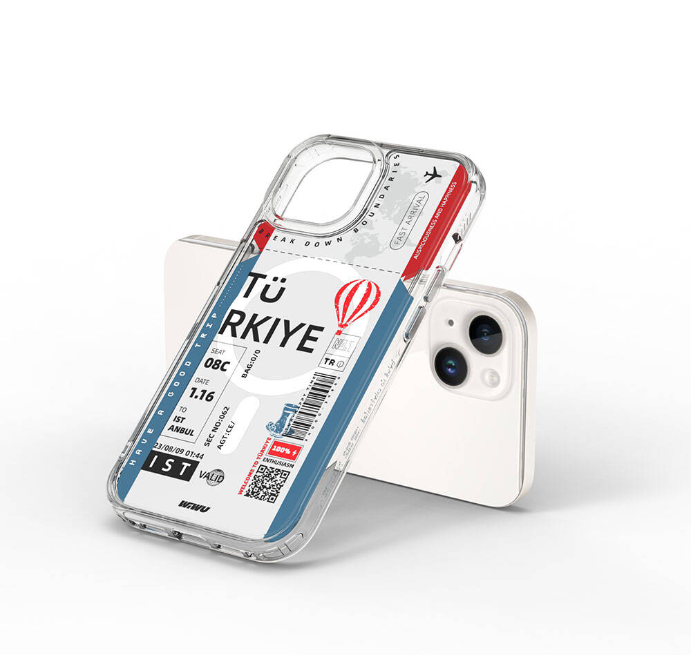 iPhone 15 Kılıf M-safe Şarj Özellikli Bilet Desenli Wiwu Turkey B Serisi Kılıf