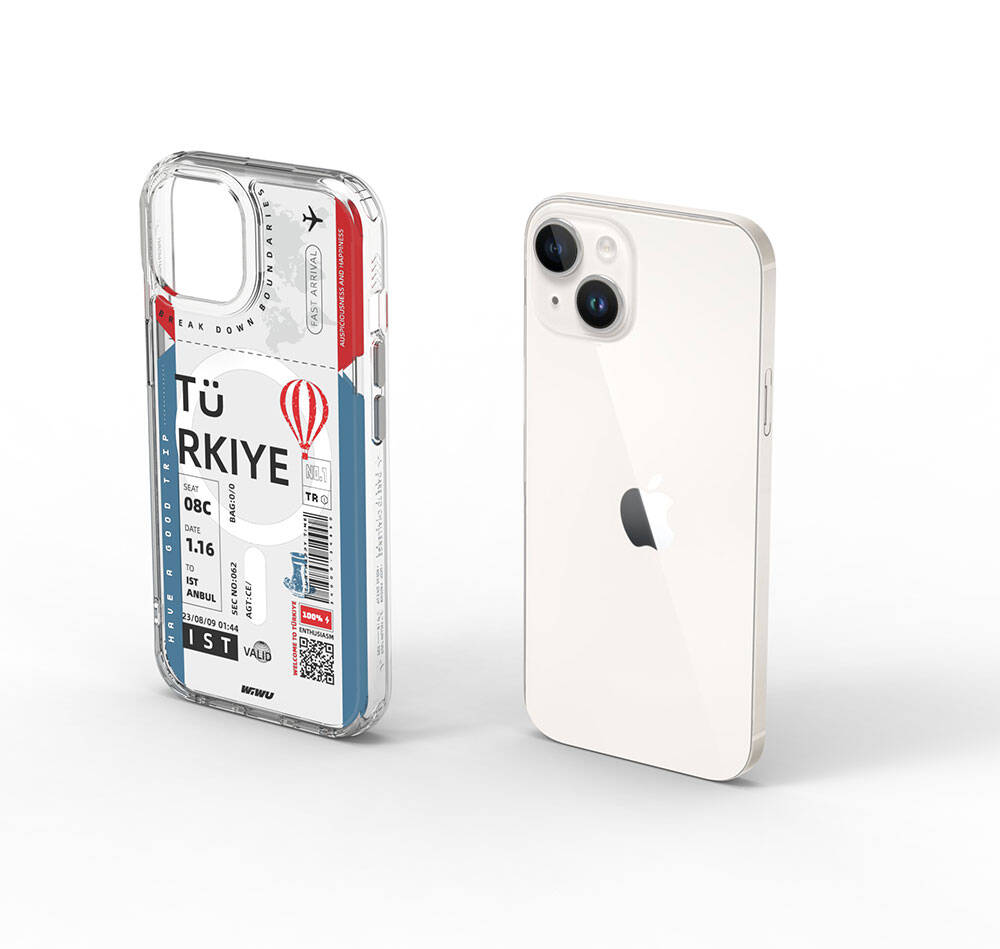 iPhone 15 Kılıf M-safe Şarj Özellikli Bilet Desenli Wiwu Turkey B Serisi Kılıf