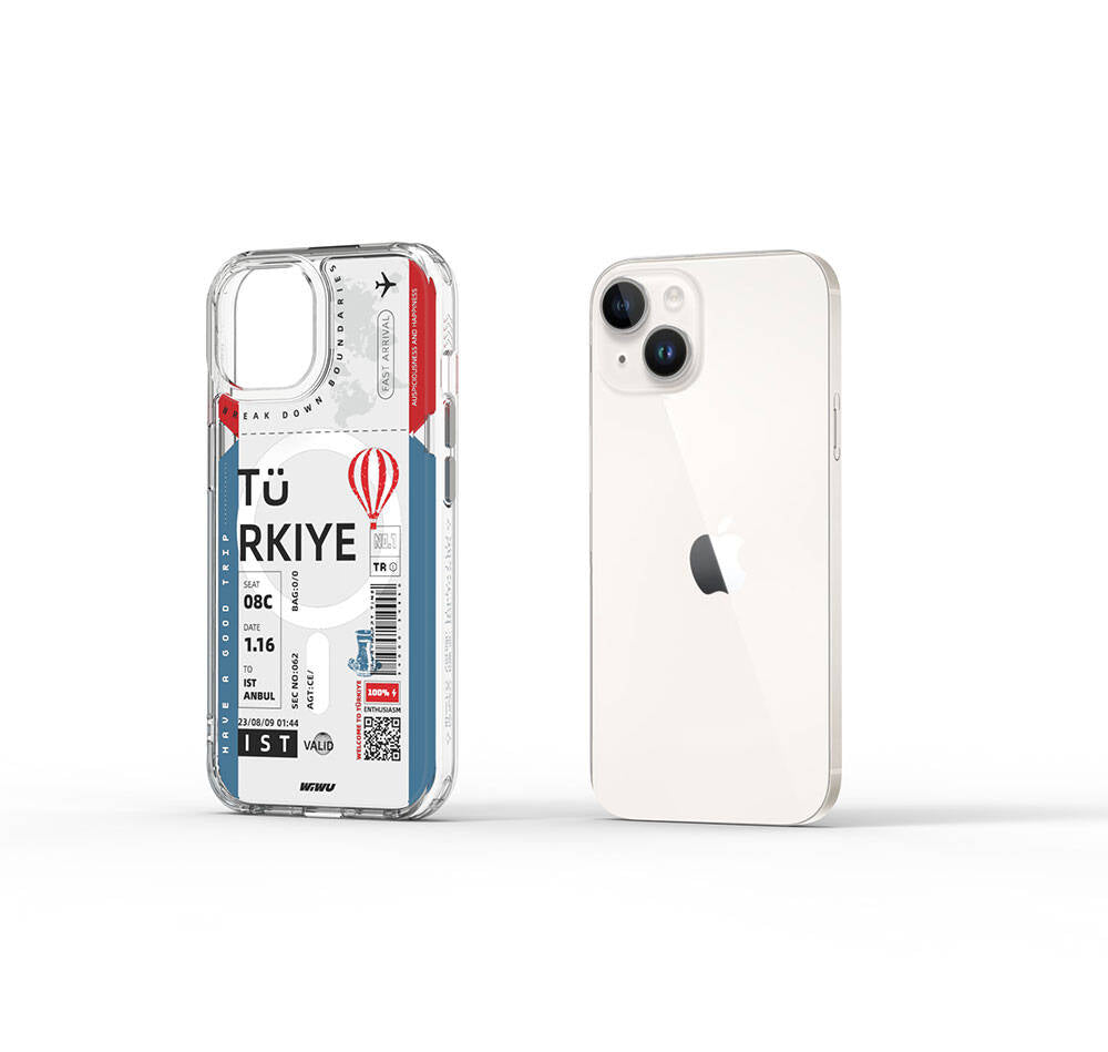 iPhone 15 Kılıf M-safe Şarj Özellikli Bilet Desenli Wiwu Turkey B Serisi Kılıf