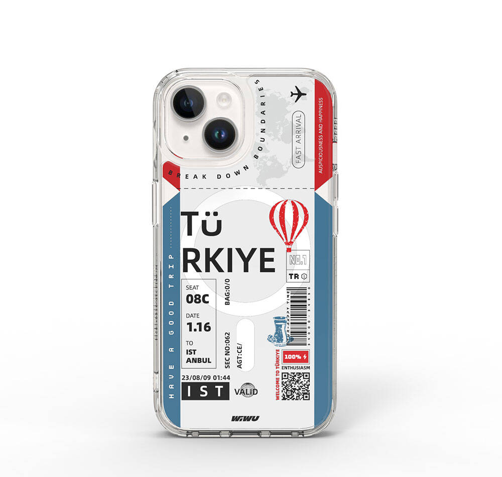 iPhone 15 Kılıf M-safe Şarj Özellikli Bilet Desenli Wiwu Turkey B Serisi Kılıf