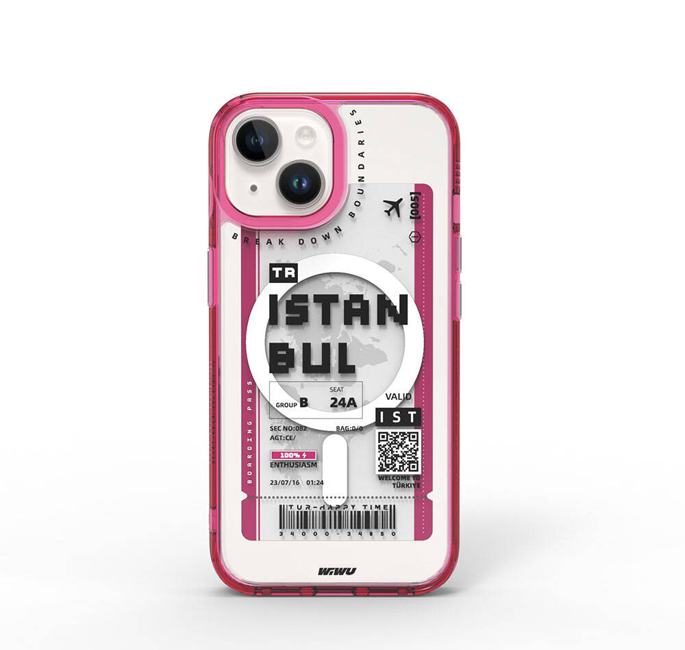 iPhone 15 Kılıf M-safe Şarj Özellikli Bilet Desenli Wiwu Turkey B Serisi Kılıf