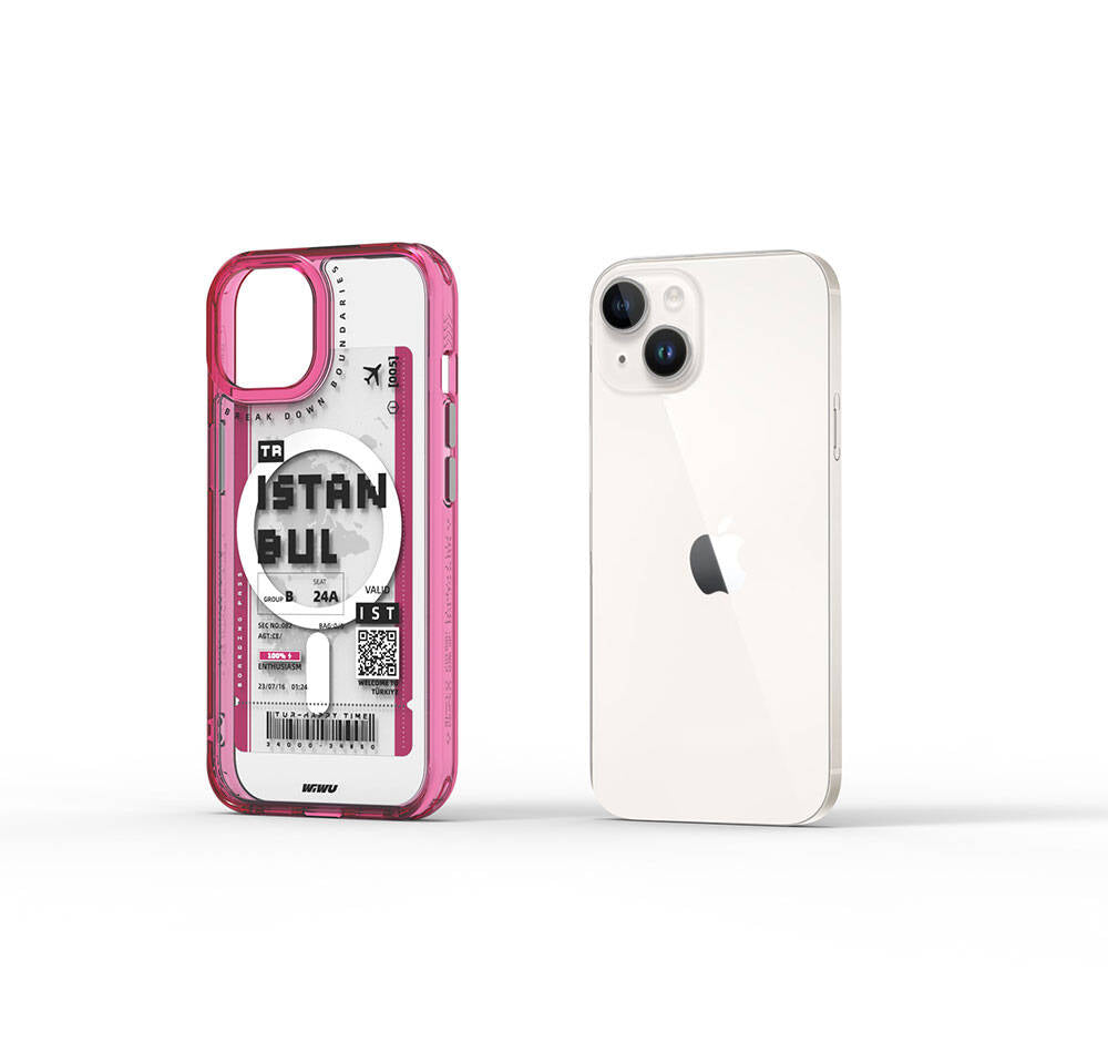 iPhone 15 Kılıf M-safe Şarj Özellikli Bilet Desenli Wiwu Turkey B Serisi Kılıf