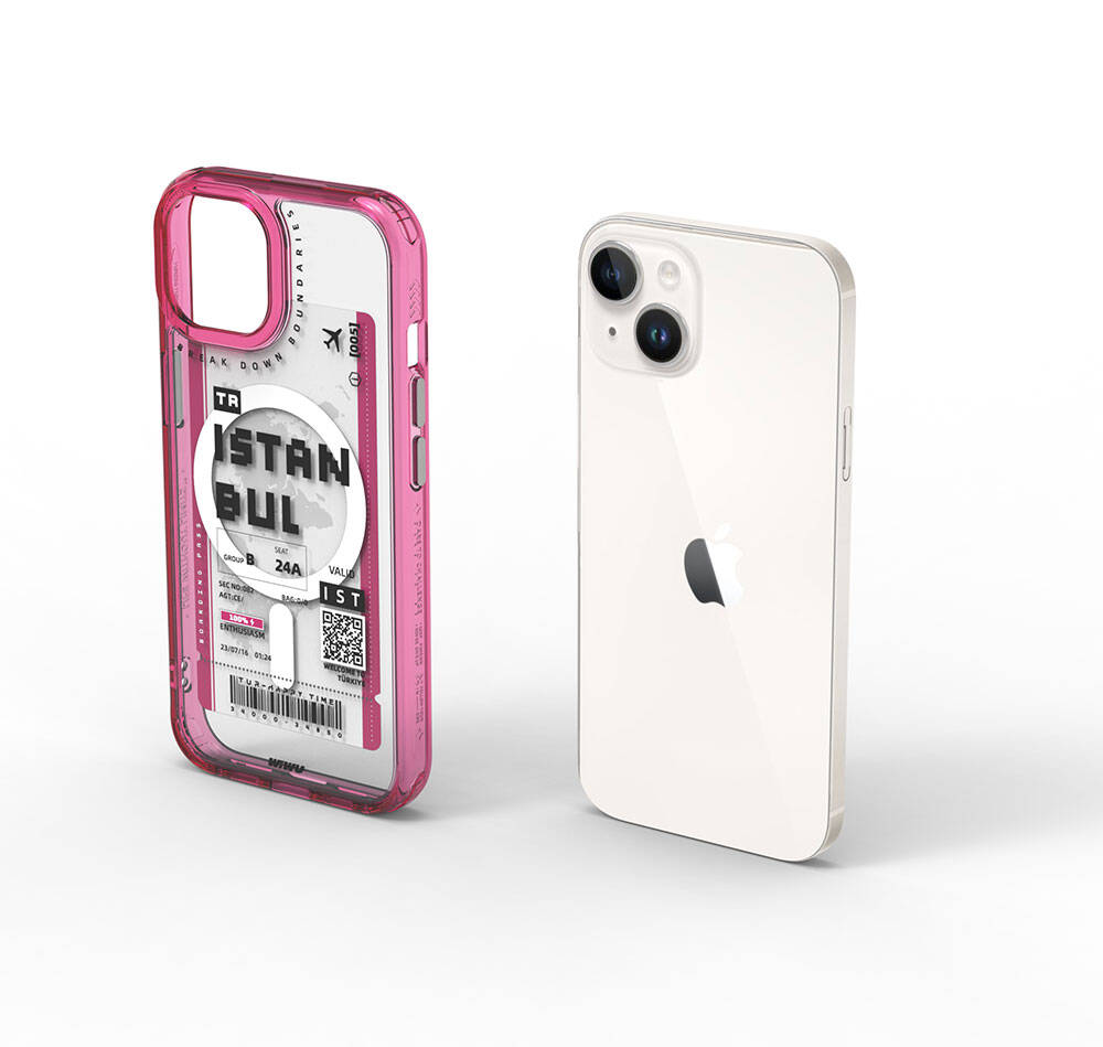 iPhone 15 Kılıf M-safe Şarj Özellikli Bilet Desenli Wiwu Turkey B Serisi Kılıf