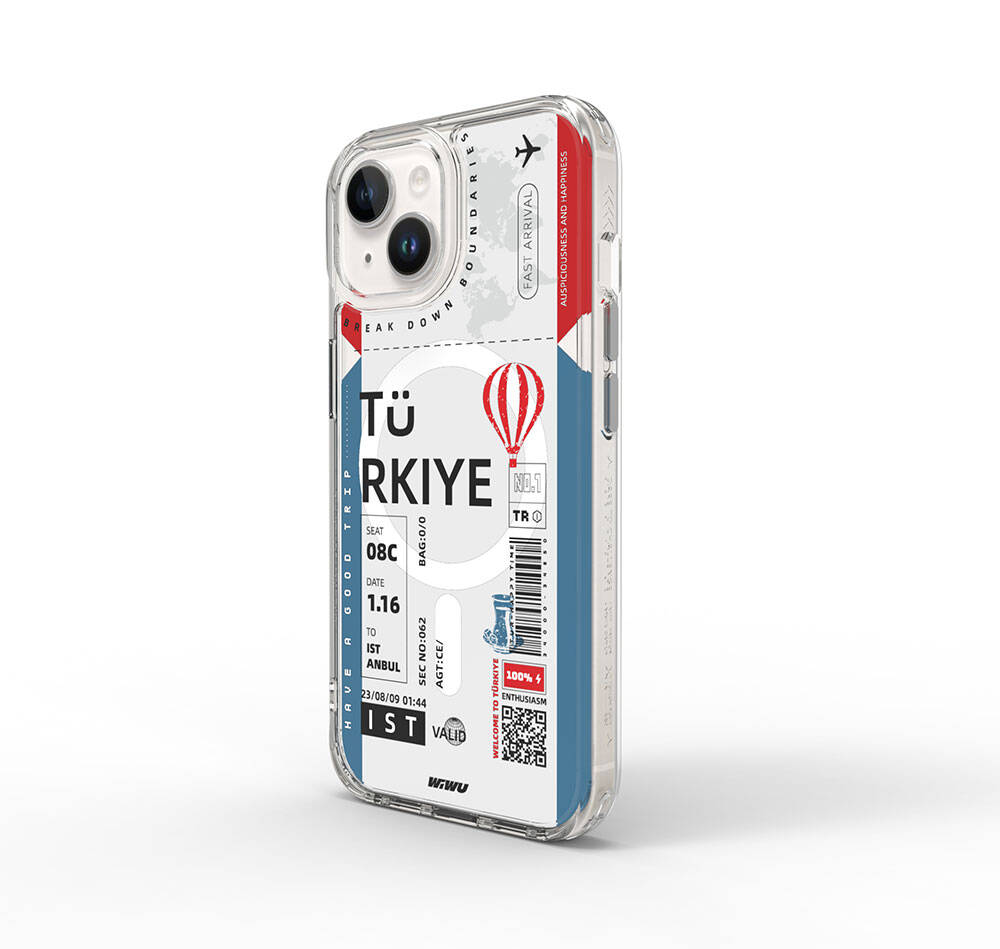 iPhone 15 Kılıf M-safe Şarj Özellikli Bilet Desenli Wiwu Turkey B Serisi Kılıf