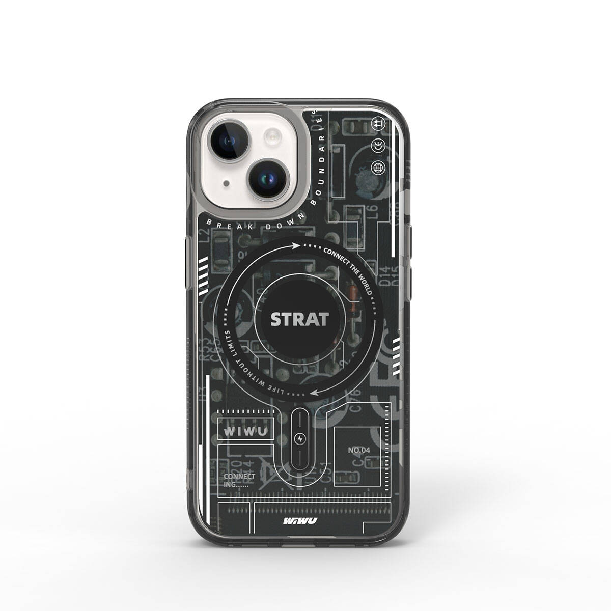 iPhone 15 Kılıf M-safe Şarj Özellikli Desenli Wiwu Mecha Circuit H Serisi Kılıf