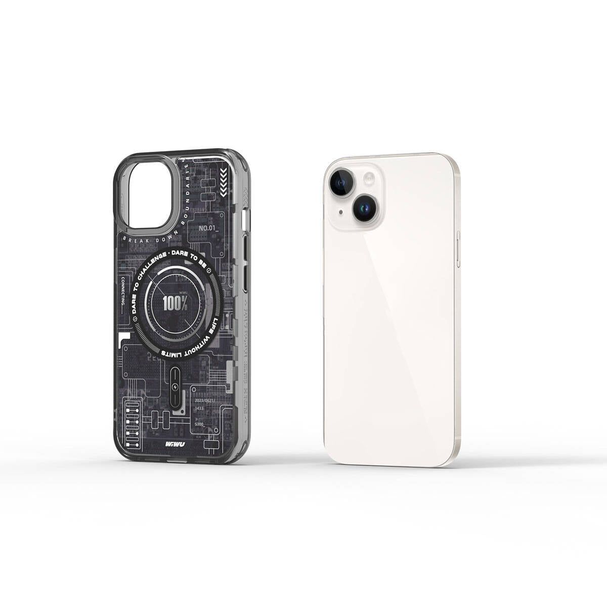 iPhone 15 Kılıf M-safe Şarj Özellikli Desenli Wiwu Mecha Circuit H Serisi Kılıf