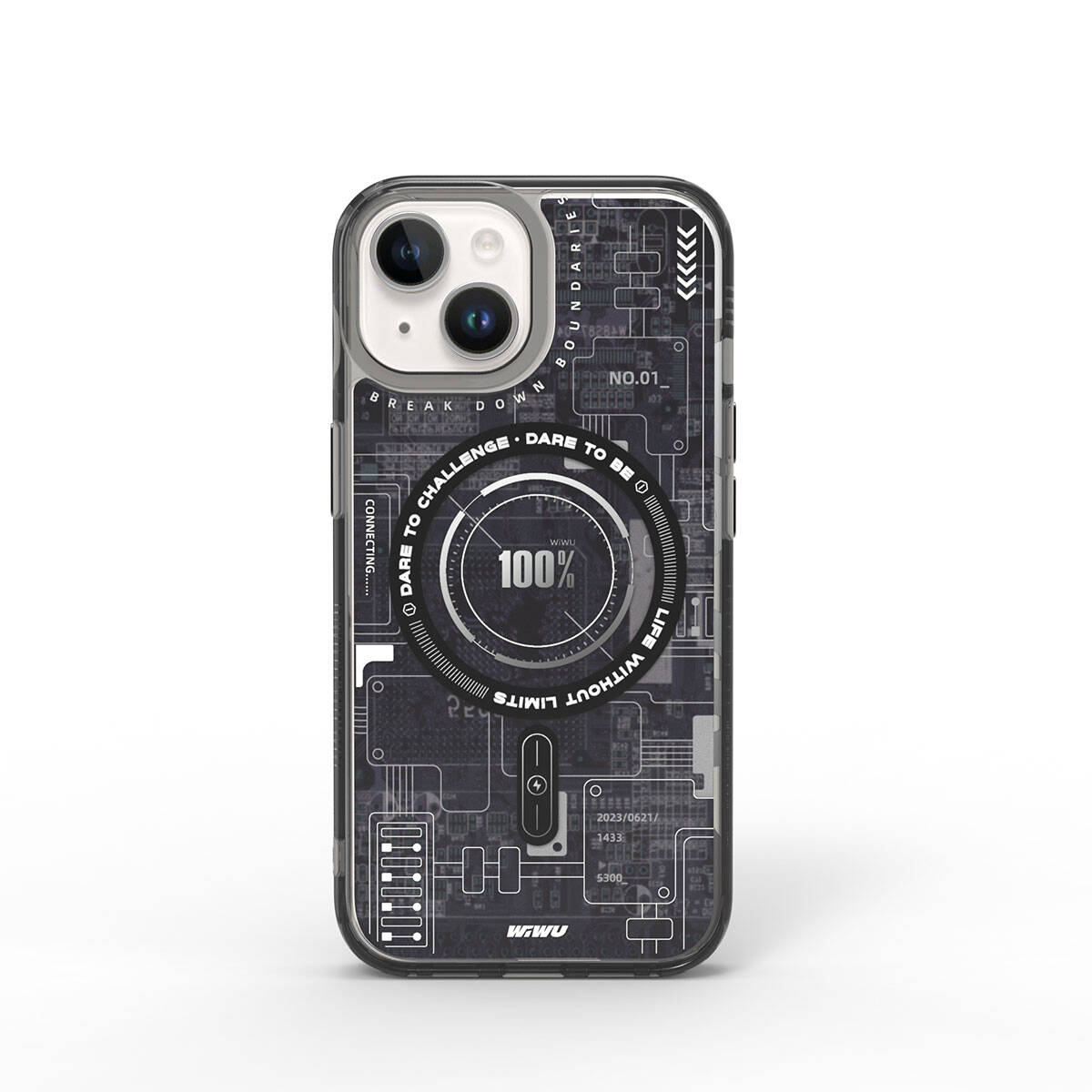 iPhone 15 Kılıf M-safe Şarj Özellikli Desenli Wiwu Mecha Circuit H Serisi Kılıf