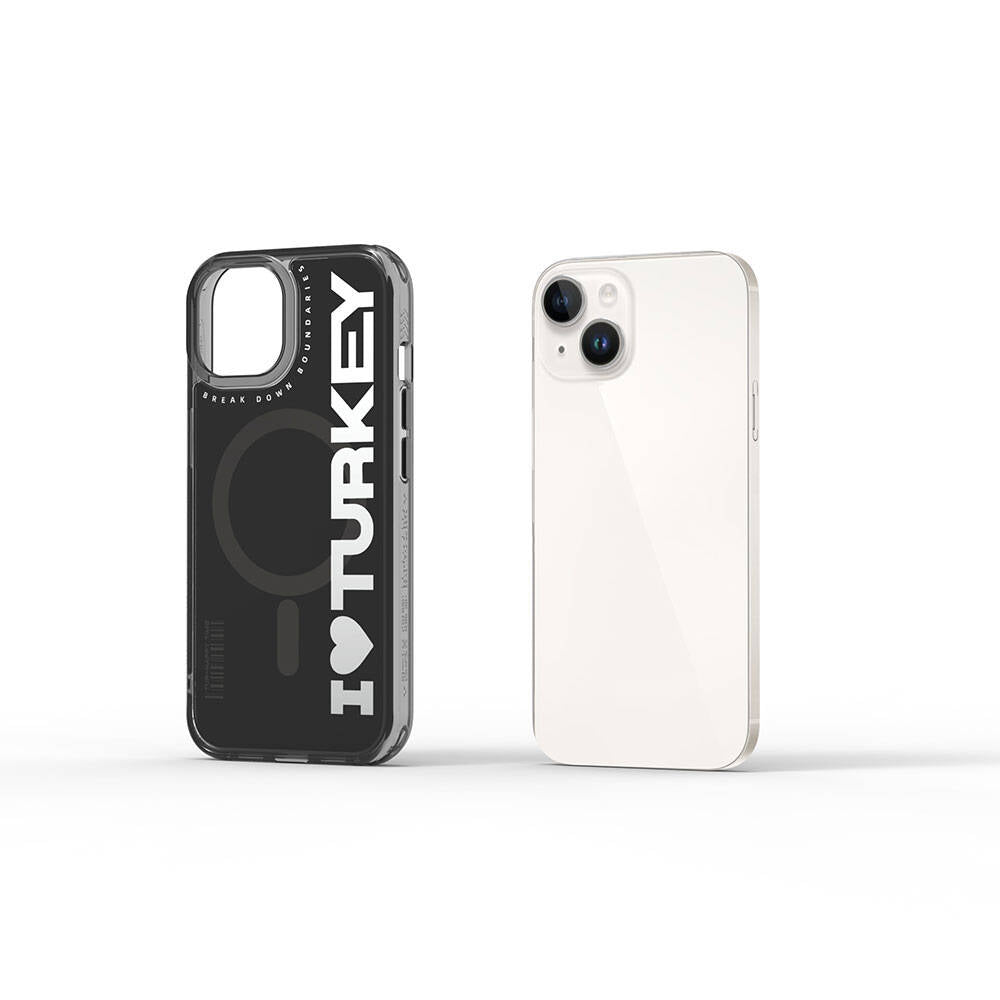 iPhone 15 Kılıf M-safe Şarj Özellikli I Love Turkey Yazı Desenli Wiwu Turkey E Serisi Kılıf