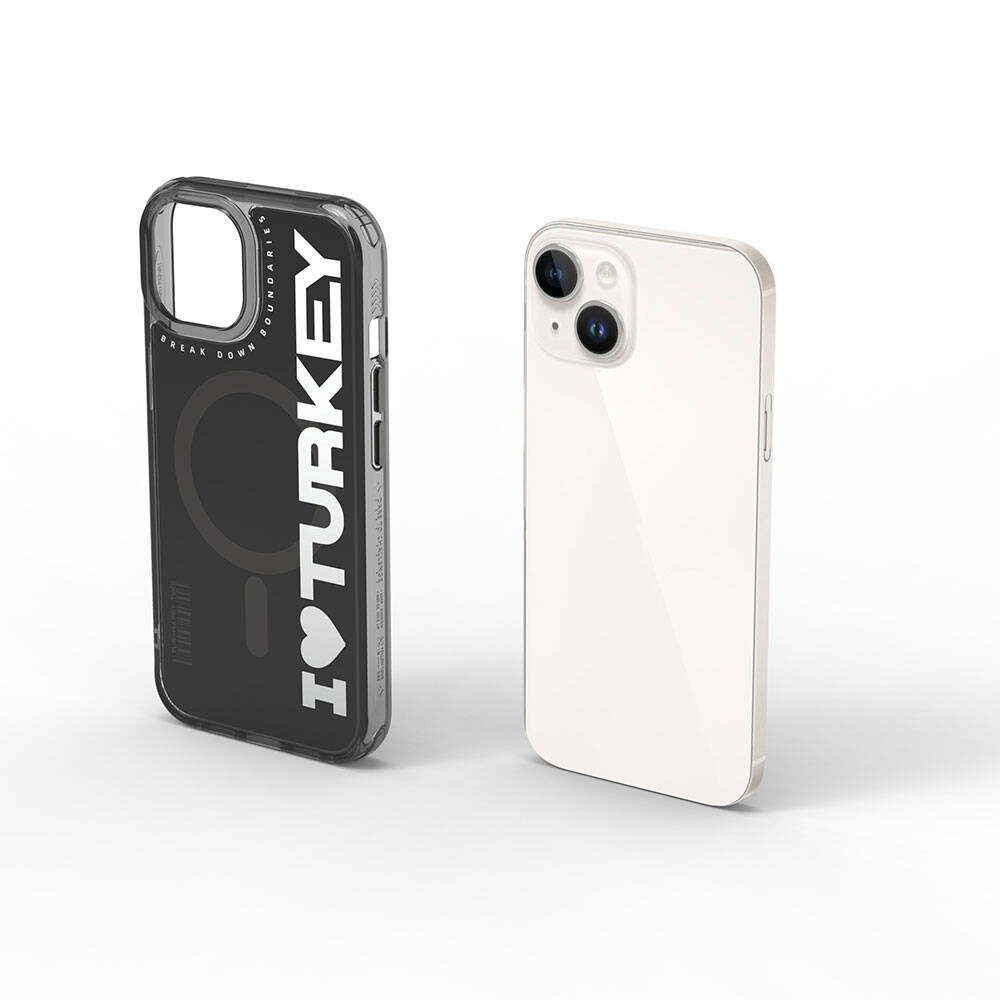 iPhone 15 Kılıf M-safe Şarj Özellikli I Love Turkey Yazı Desenli Wiwu Turkey E Serisi Kılıf
