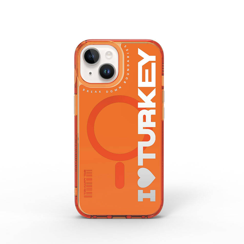 iPhone 15 Kılıf M-safe Şarj Özellikli I Love Turkey Yazı Desenli Wiwu Turkey E Serisi Kılıf