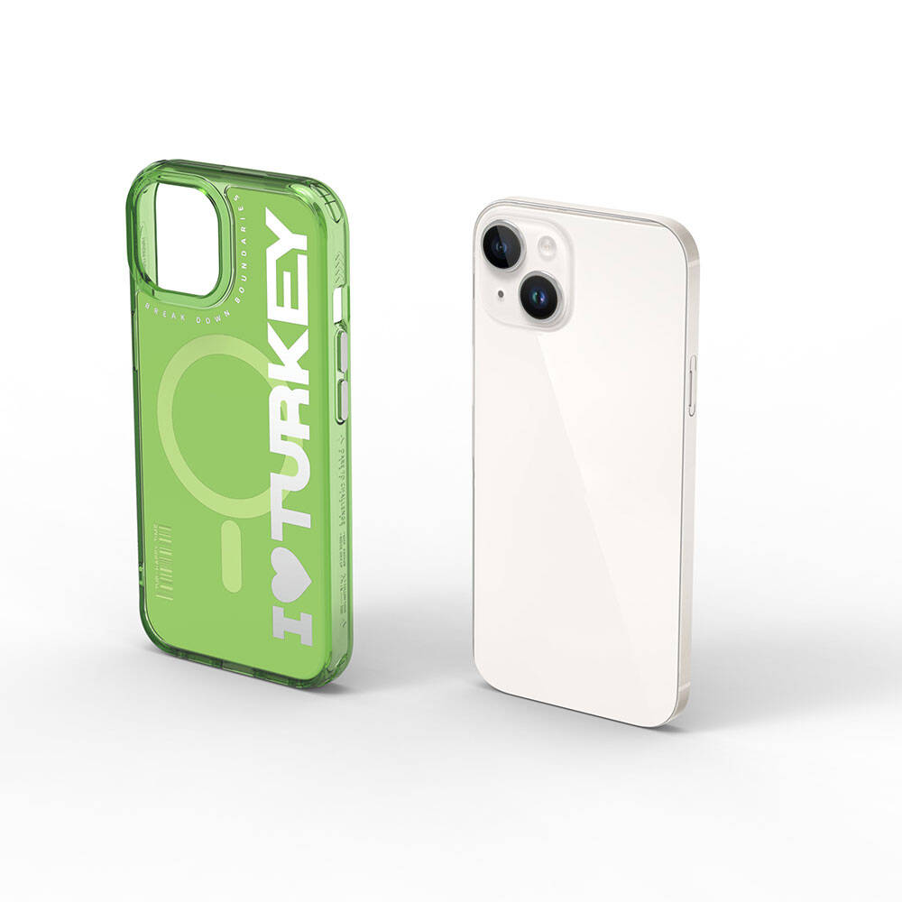 iPhone 15 Kılıf M-safe Şarj Özellikli I Love Turkey Yazı Desenli Wiwu Turkey E Serisi Kılıf
