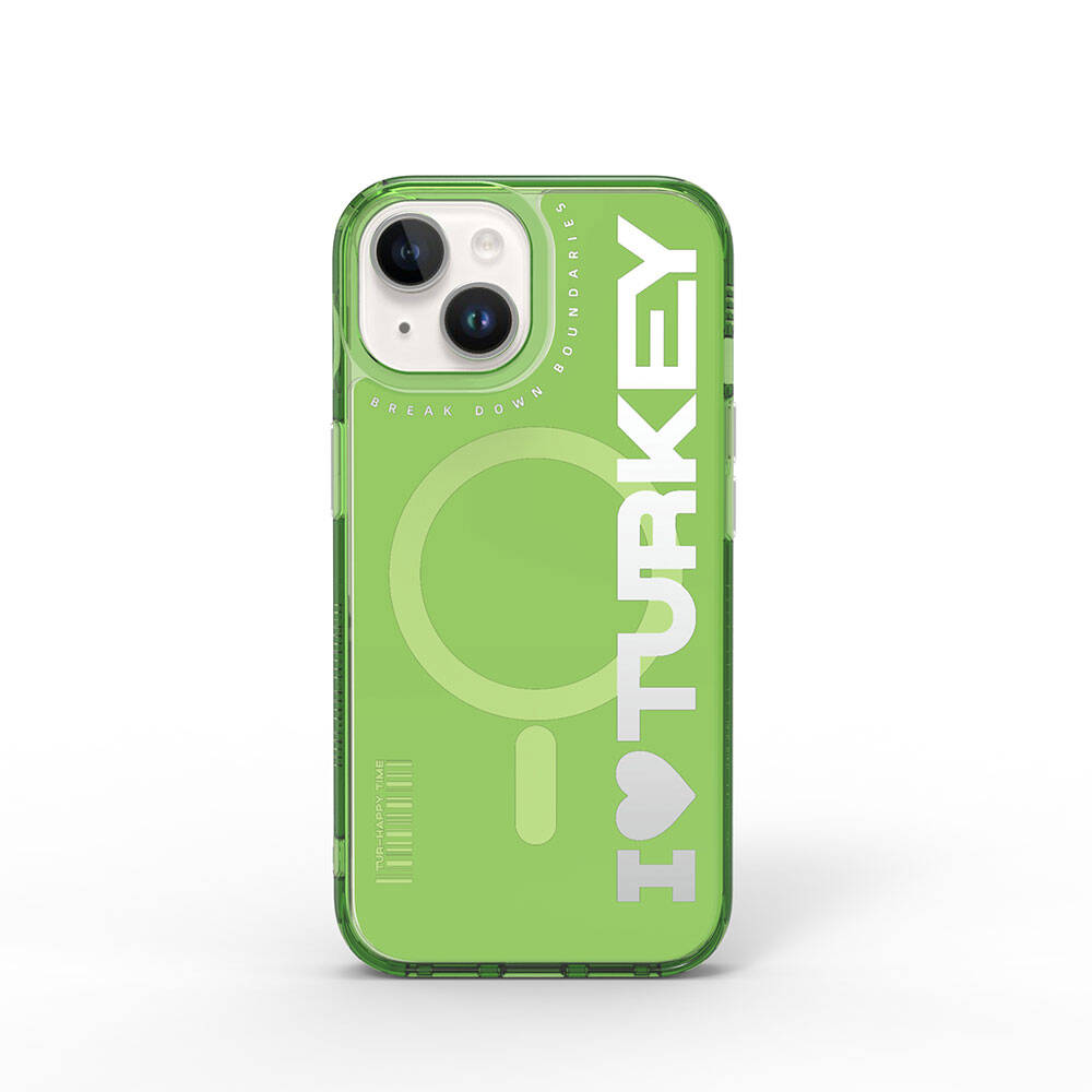 iPhone 15 Kılıf M-safe Şarj Özellikli I Love Turkey Yazı Desenli Wiwu Turkey E Serisi Kılıf
