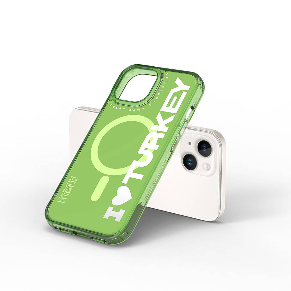 iPhone 15 Kılıf M-safe Şarj Özellikli I Love Turkey Yazı Desenli Wiwu Turkey E Serisi Kılıf