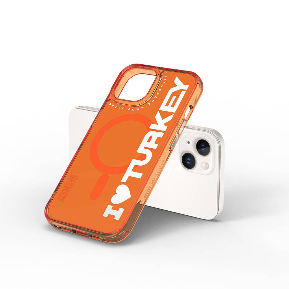 iPhone 15 Kılıf M-safe Şarj Özellikli I Love Turkey Yazı Desenli Wiwu Turkey E Serisi Kılıf