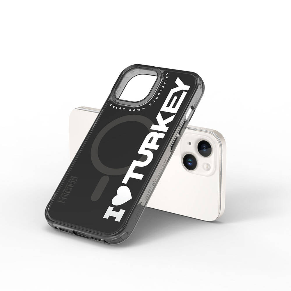 iPhone 15 Kılıf M-safe Şarj Özellikli I Love Turkey Yazı Desenli Wiwu Turkey E Serisi Kılıf