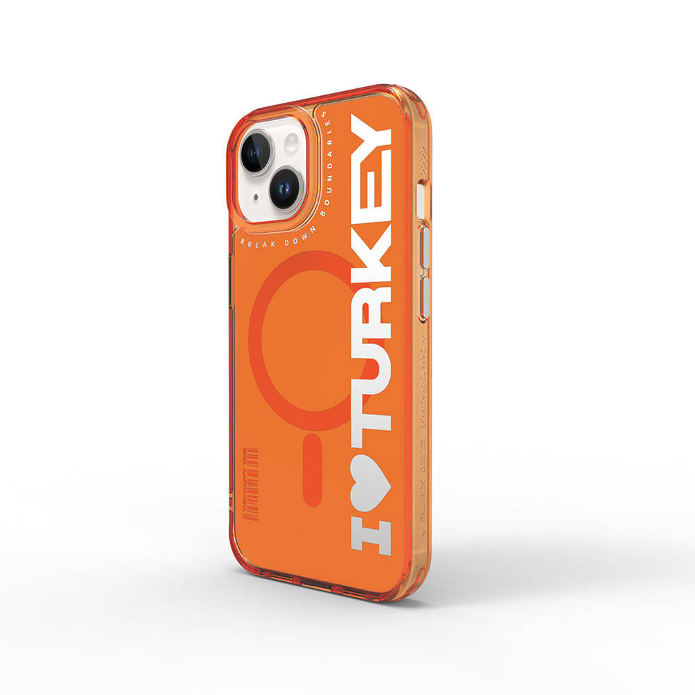 iPhone 15 Kılıf M-safe Şarj Özellikli I Love Turkey Yazı Desenli Wiwu Turkey E Serisi Kılıf