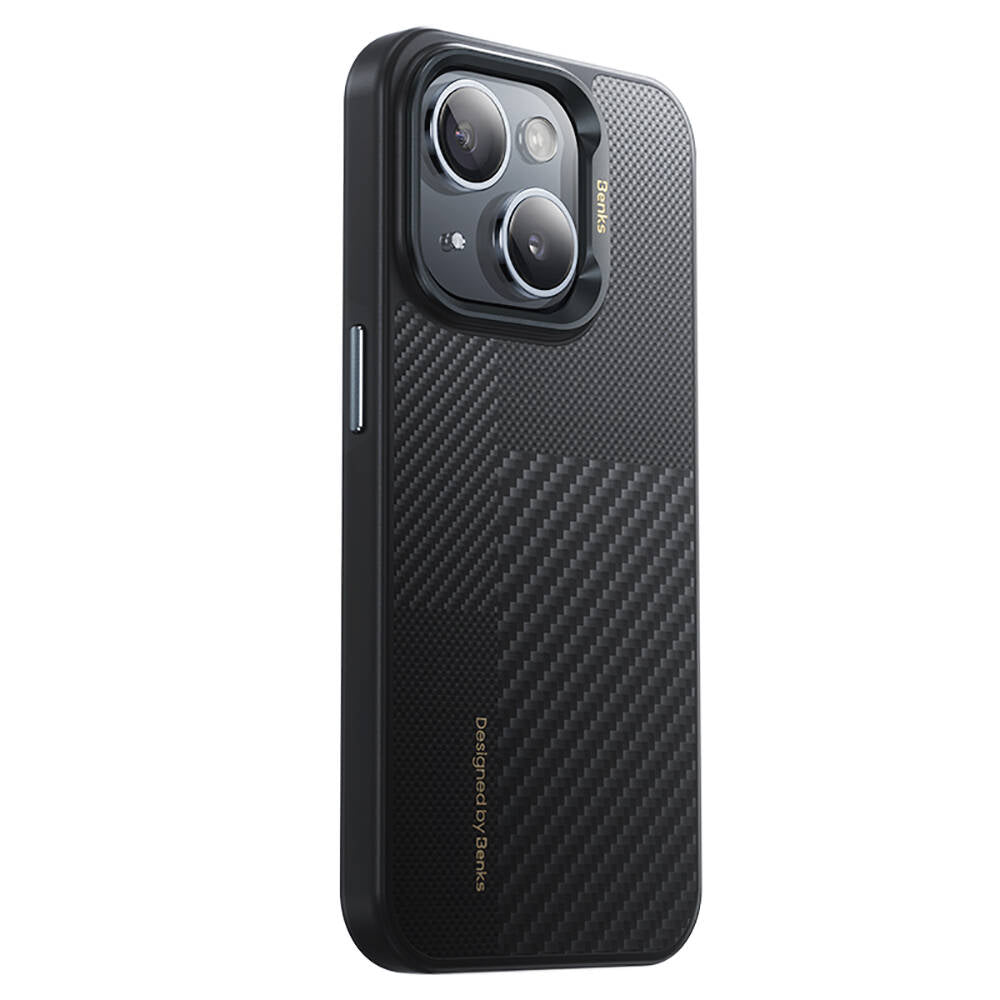 iPhone 15 Kılıf M-safe Şarj Özellikli Karbon Fiber Benks Montage Hybrid ArmorPro Kevlar Kılıf