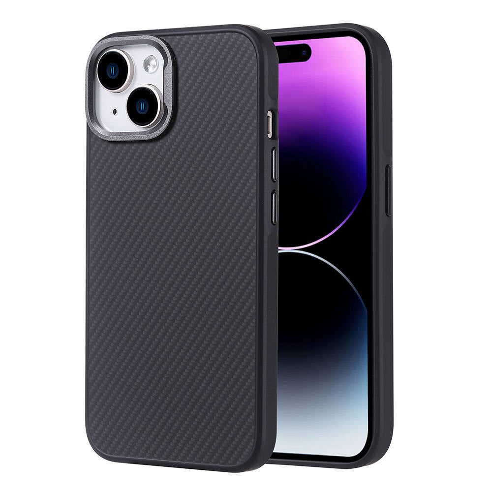 iPhone 15 Kılıf M-safe Şarj Özellikli Karbon Fiber Görünümlü Zore Troy Kılıf