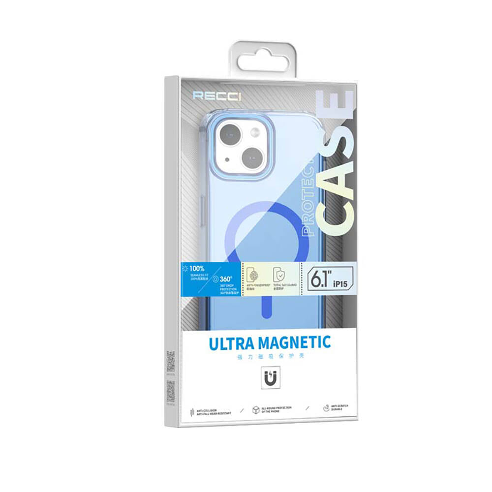 iPhone 15 Kılıf M-safe Şarj Özellikli Saydam Arka Yüzey Recci Crystal Color Serisi Kılıf