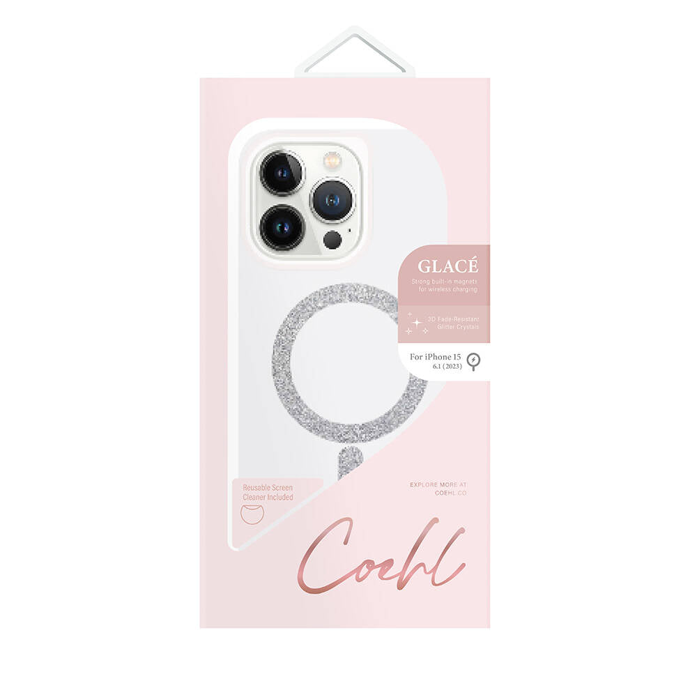 iPhone 15 Kılıf M-safe Şarj Özellikli Simli Magnetik Coehl Glace Kılıf