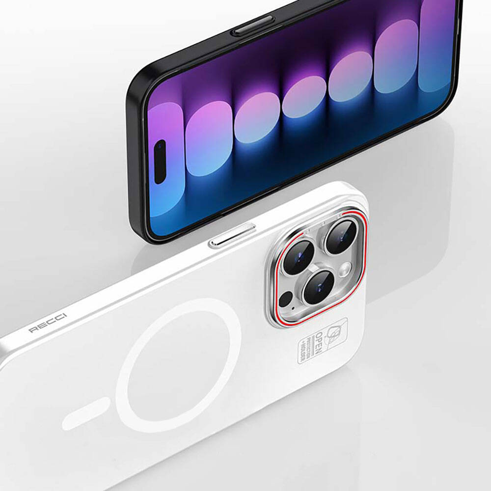iPhone 15 Kılıf M-safe Şarj Özellikli Standlı Metal Kamera Çerçeveli Mat Recci Glaze Serisi Kılıf
