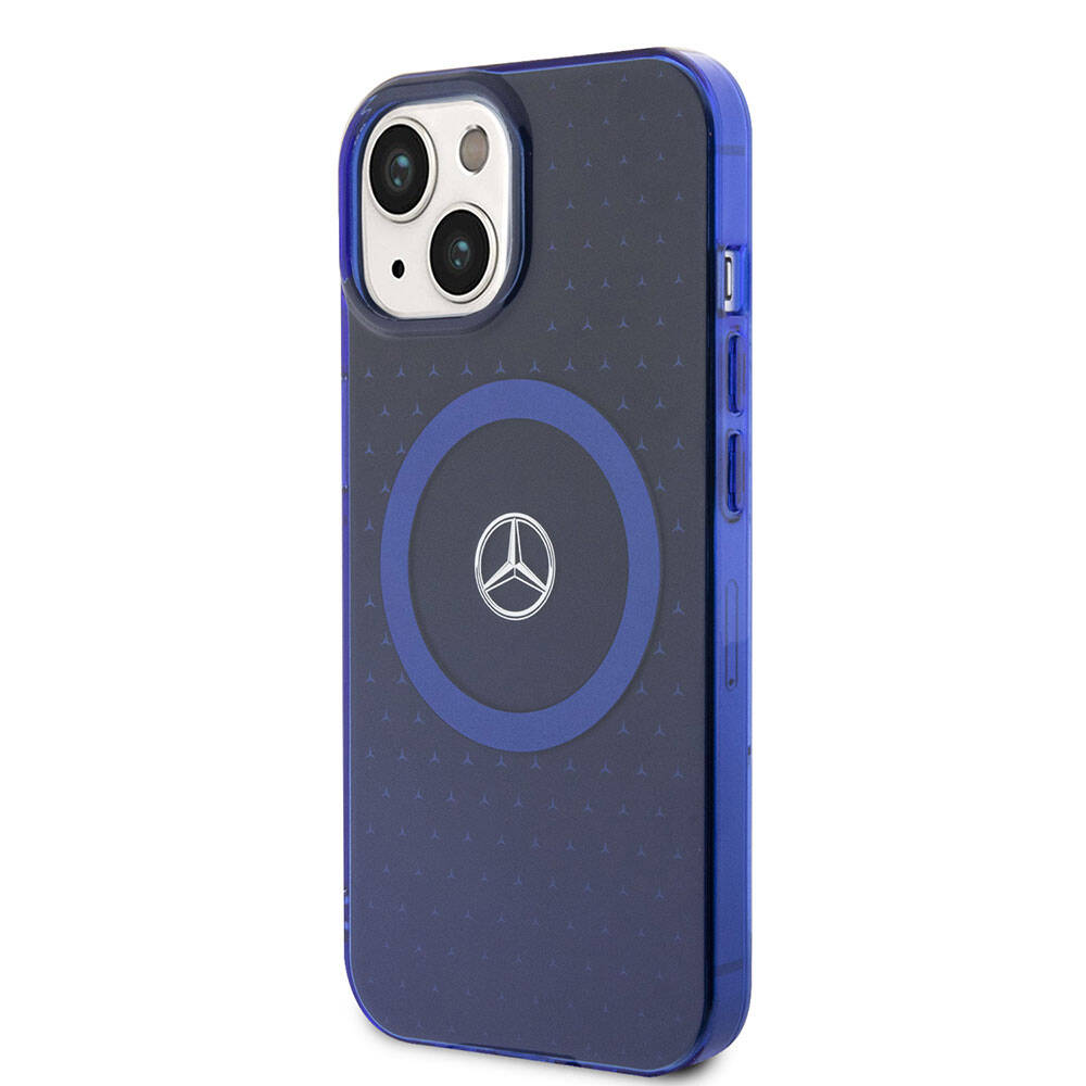 iPhone 15 Kılıf Mercedes Benz Orijinal Lisanslı M-safe Şarj Özellikli Çift Katmanlı Mavi Yıldız Desenli Kılıf