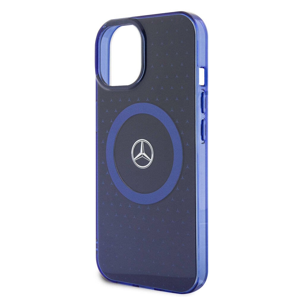 iPhone 15 Kılıf Mercedes Benz Orijinal Lisanslı M-safe Şarj Özellikli Çift Katmanlı Mavi Yıldız Desenli Kılıf