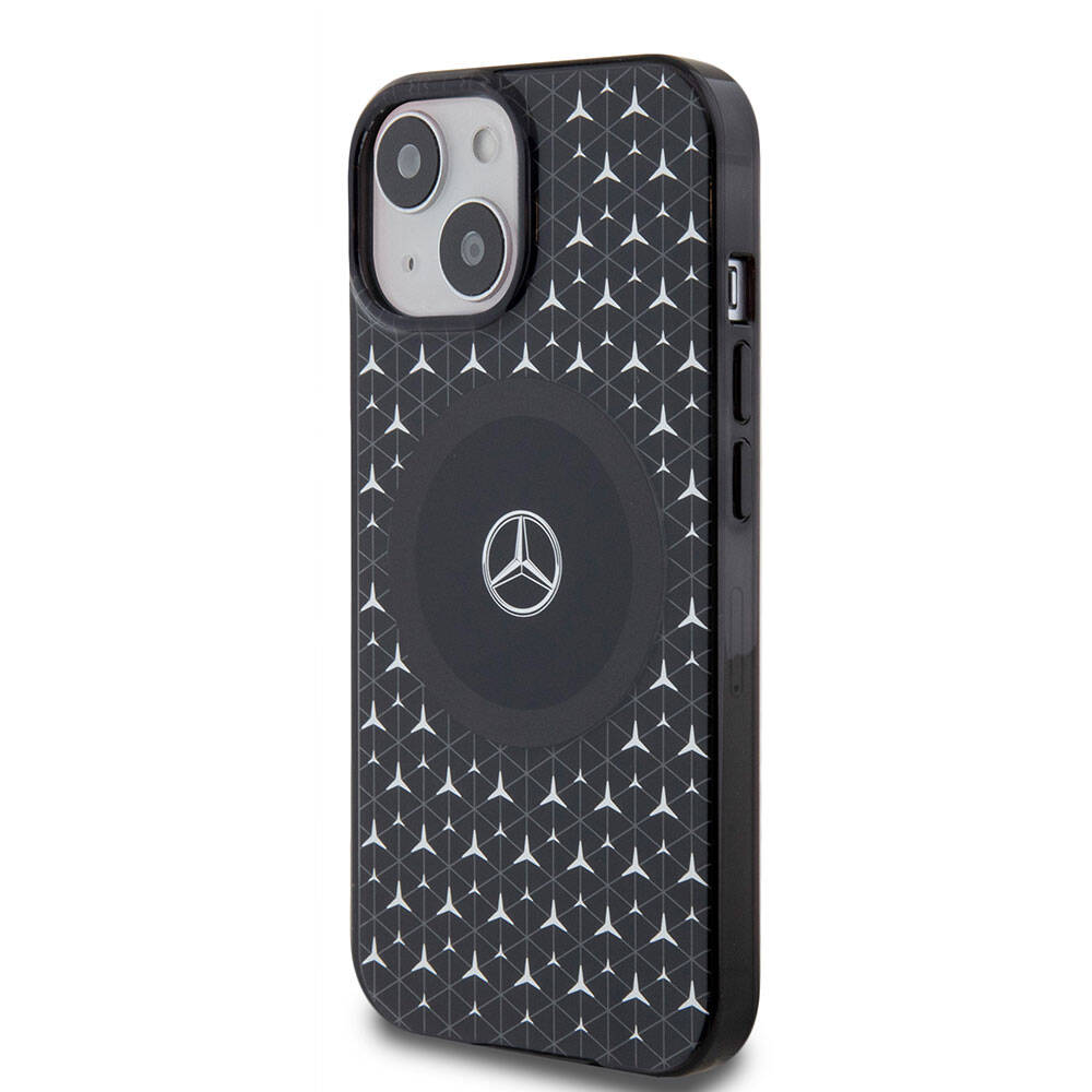 iPhone 15 Kılıf Mercedes Benz Orijinal Lisanslı M-safe Şarj Özellikli Çift Katmanlı Mini Yıldız Desenli Kılıf
